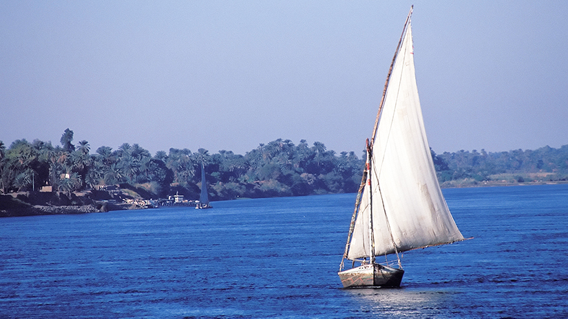 Felucca on the Nile River between Aswan and Idfu, Aswan, Egypt