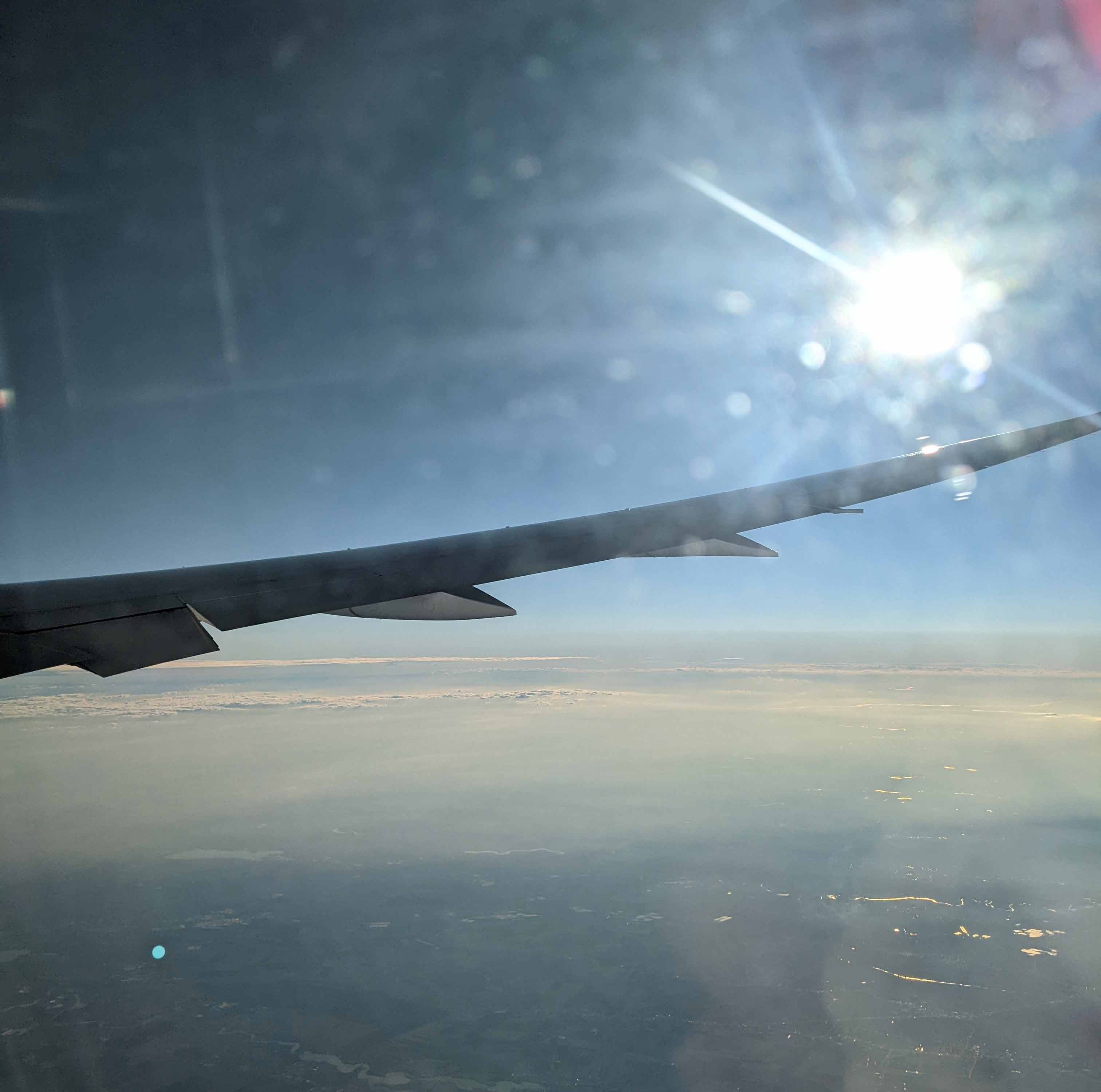 Aerial view over the plane’s wing on a Turkish Airlines flight to Egypt