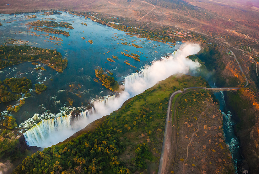 Victoria Falls from the air in the afternoon