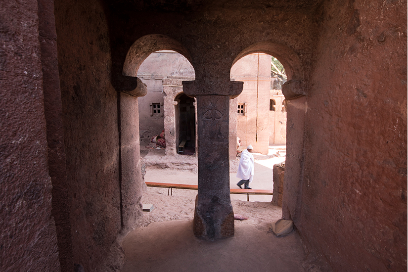 Passage by Biete Mariam (House of Mary) Ethiopian Orthodox underground monolith rock-cut church in the Northern Group of the Rock-Hewn Churches, Lalibela, Ethiopia