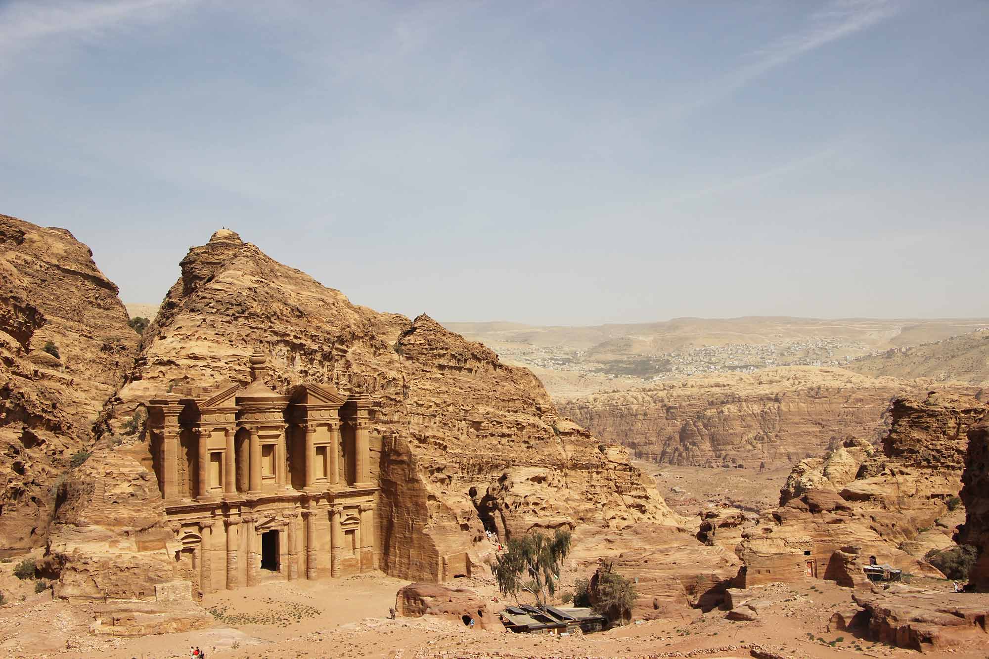 View of Petra’s Monastery (Al Deir), against a valley backdrop