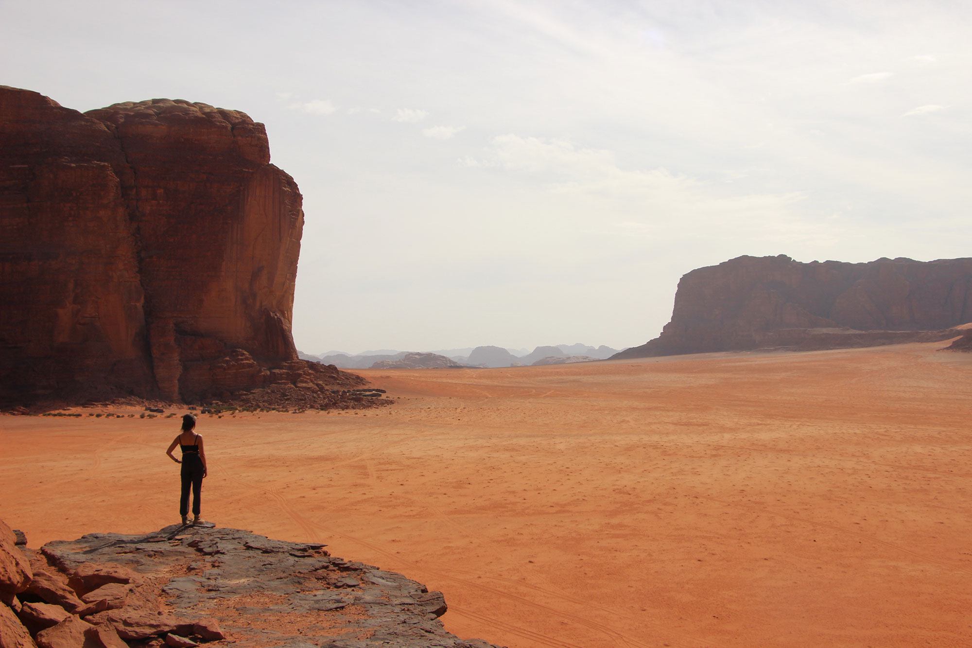 Looking out over the red sands of Wadi Rum in Jordan