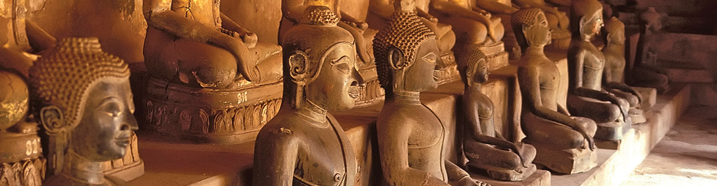 Buddha statues at the cloister wall of Wat Si Saket, Vientiane, Laos