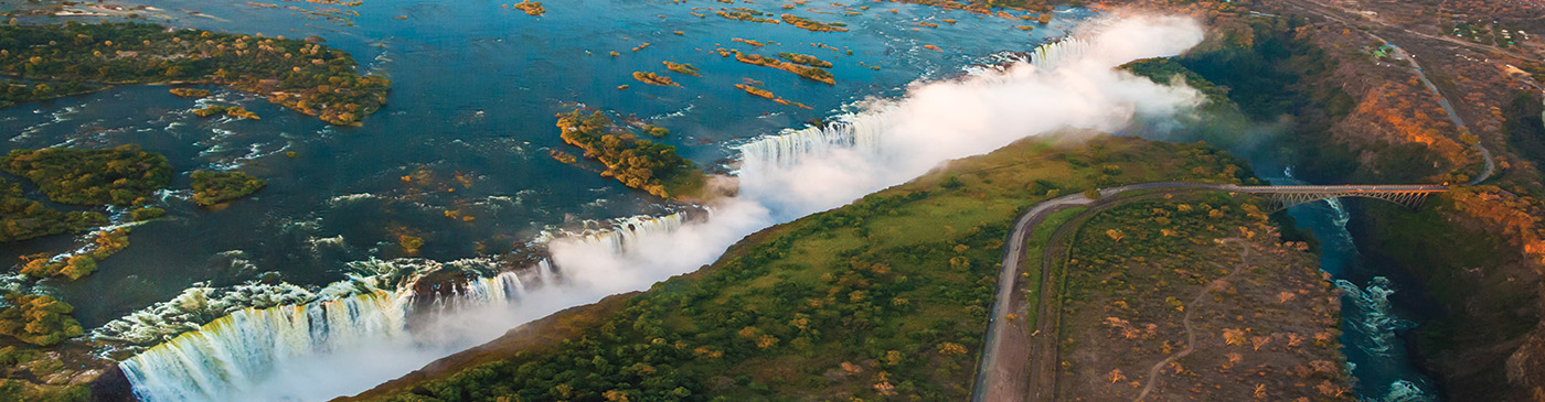 The Victoria falls and the surrounding area is the National Parks and World Heritage Site (aerial view) - Zambia, Zimbabwe
