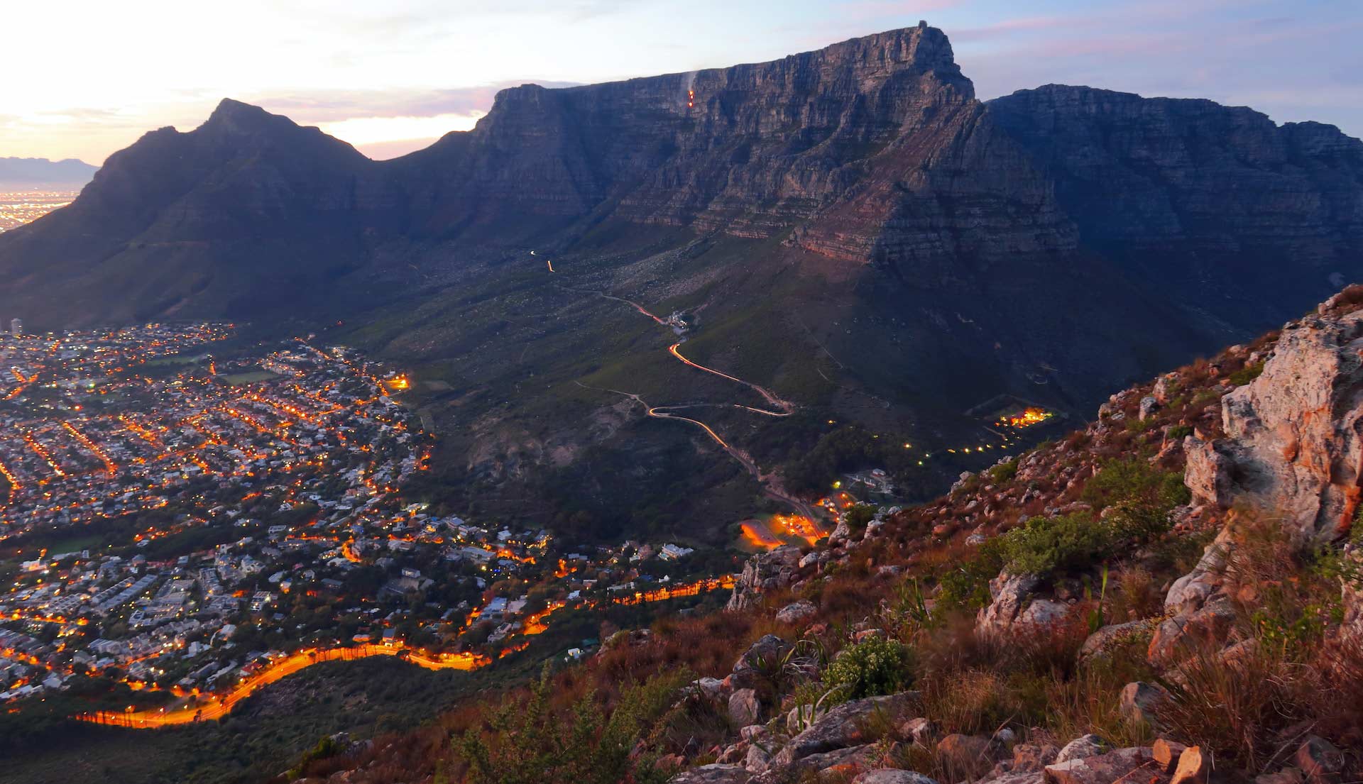 Views of Lionshead at night in Cape Town South Africa