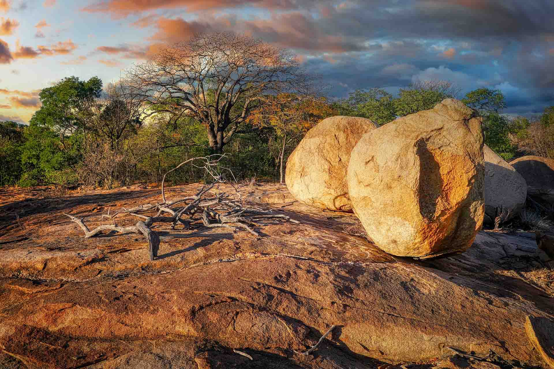 Balancing rocks in Matobo National Park, Zimbabwe, formed by millions of years of weathering