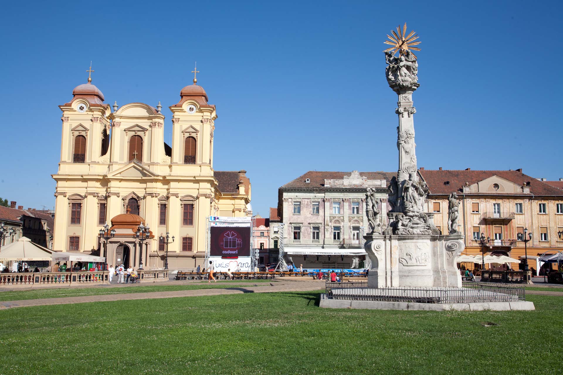Cathedral of the Holy Trinity & Holy Trinity Monument on Union Square, Timisoara, Timis, Romania