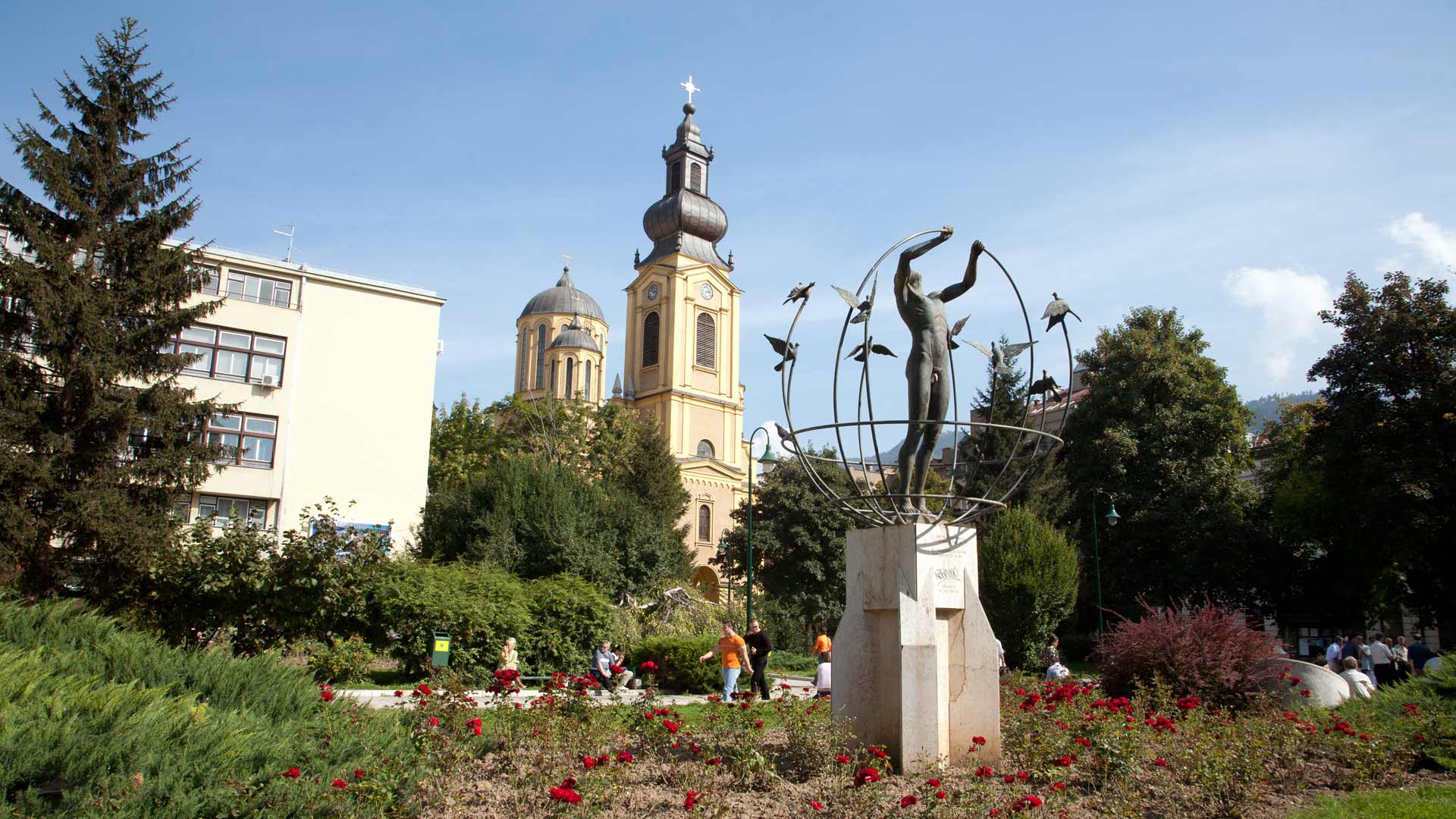 Orthodox Cathedral & Liberation Monument on Trg Oslobodenja (Liberation Square), Sarajevo, Bosnia & Herzegovina