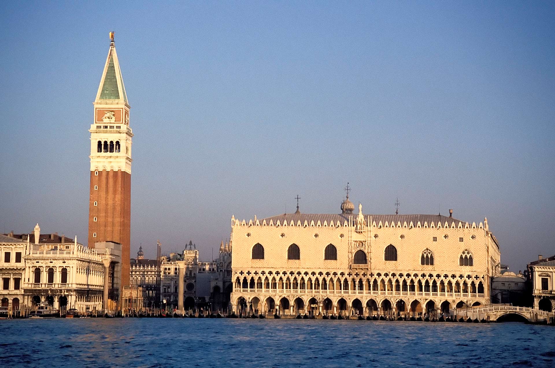 Campanile and Doge's Palace, as seen from the sea, Venice, Italy