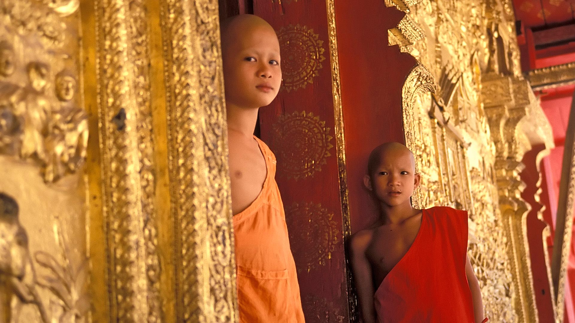 Buddhist monks at Wat Mai, Luang Prabang, Laos