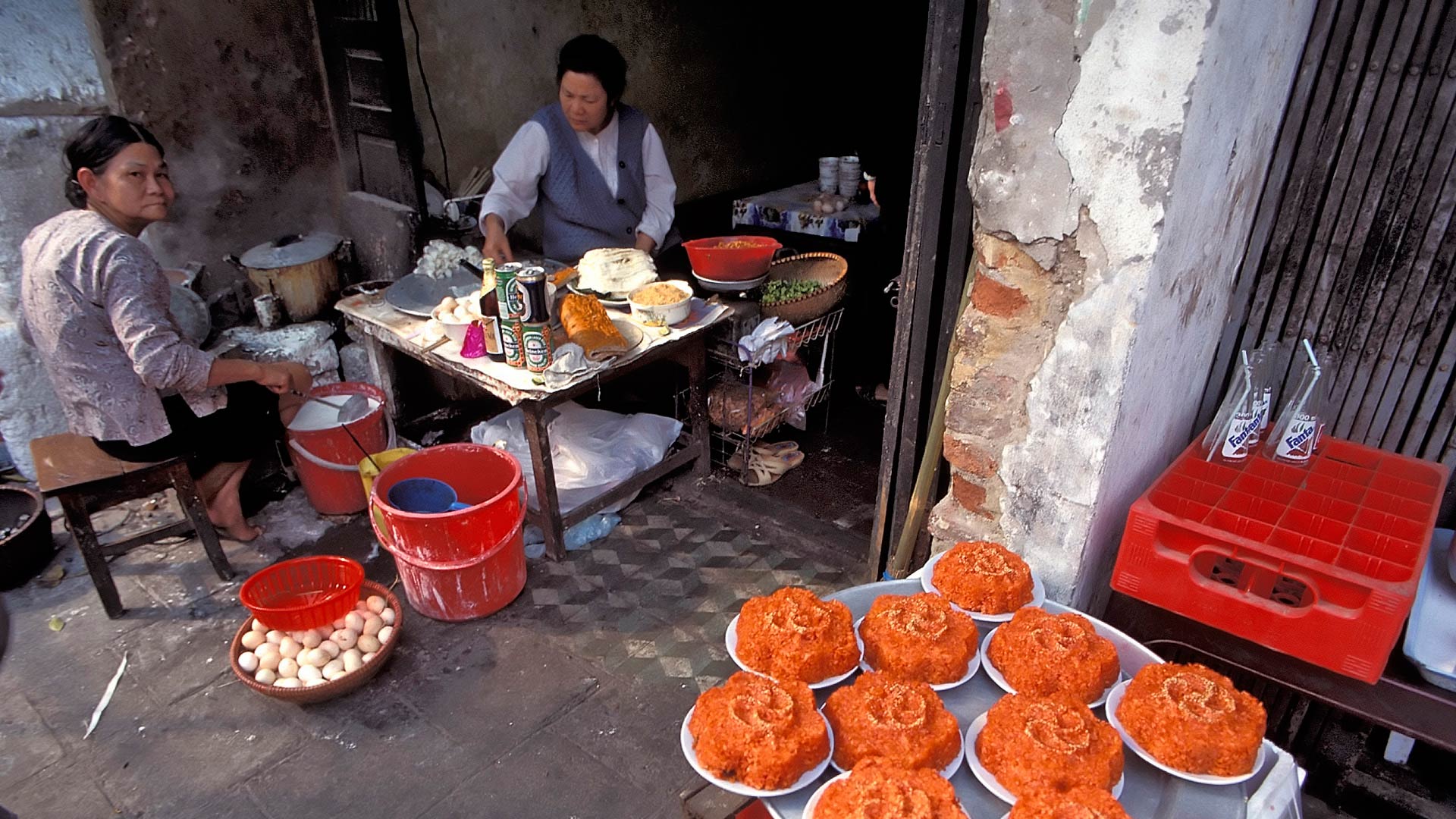 Food vendors on a street, Vietnam