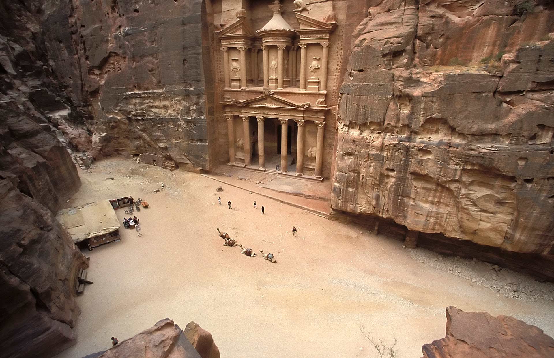 Al-Khasneh (The Treasury), as seen from a surrounding rock cliff, Petra, Jordan