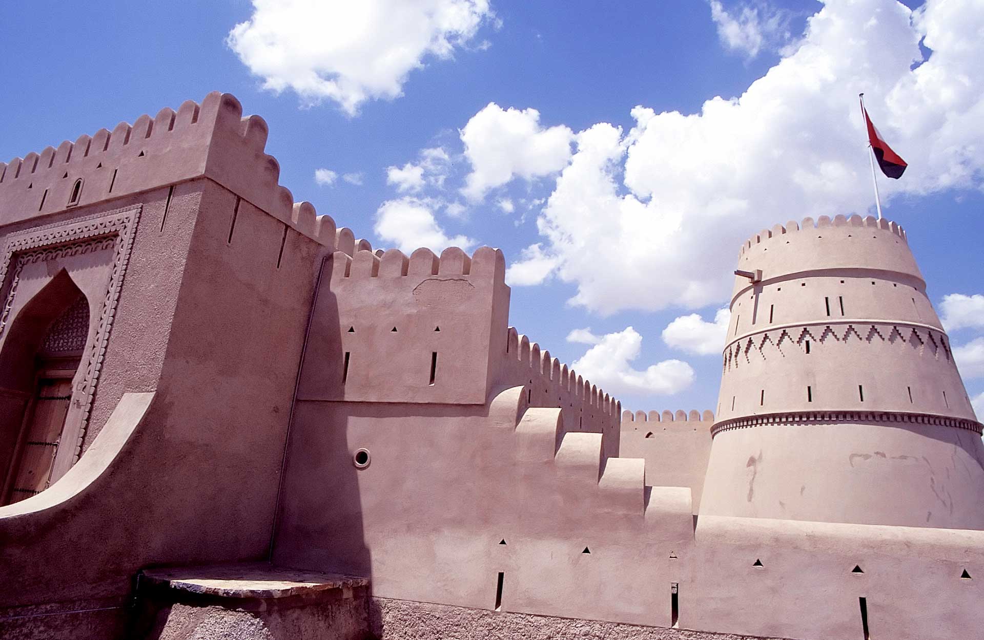 Mud-brick tower of the Al-Khandaq Fort, Buraimi, Adh Dhahirah, Oman