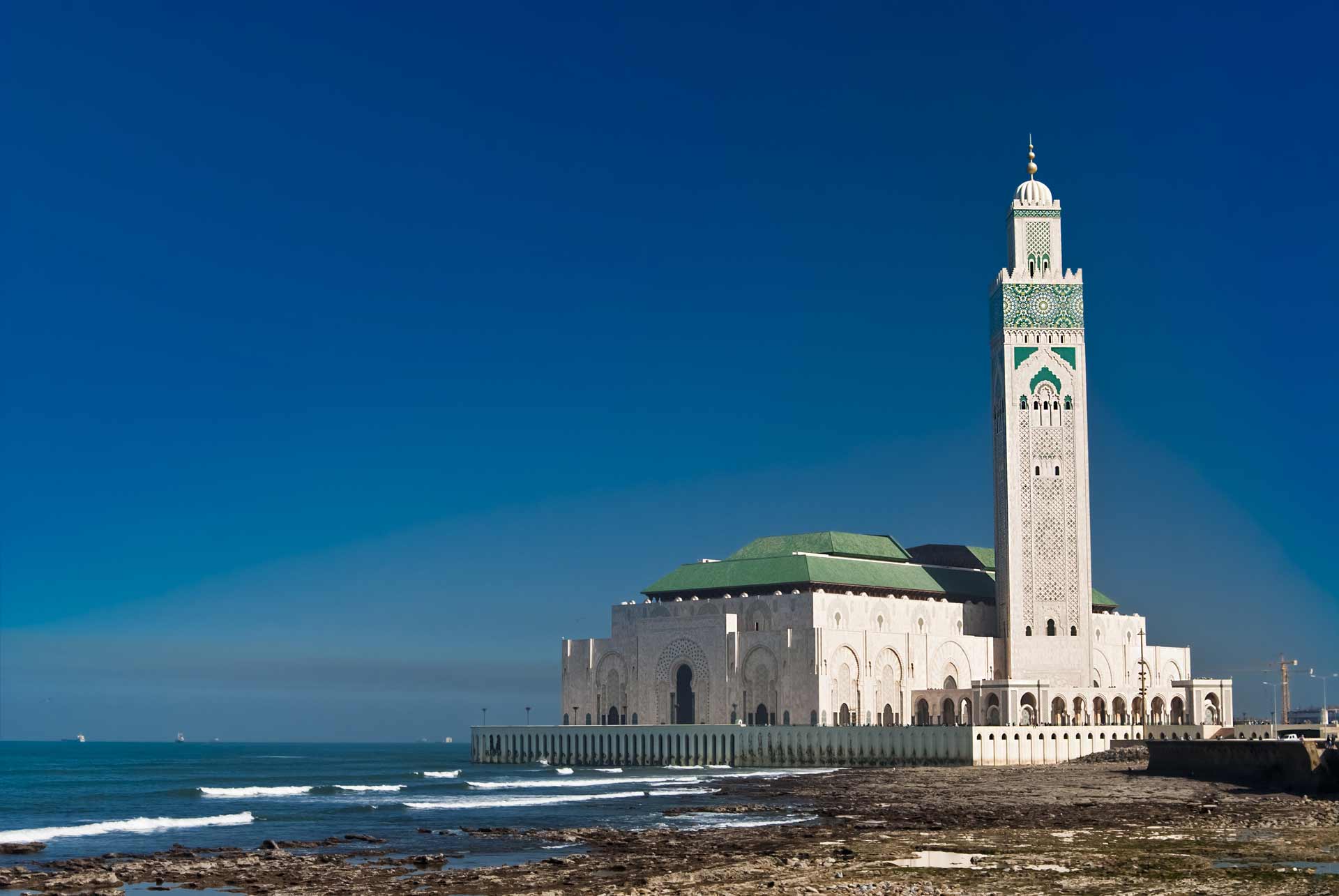 The Hassan II Mosque, located in Casablanca is the largest mosque in Morocco