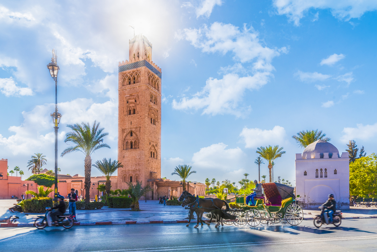 Koutoubia Mosque minaret located at medina quarter of Marrakesh