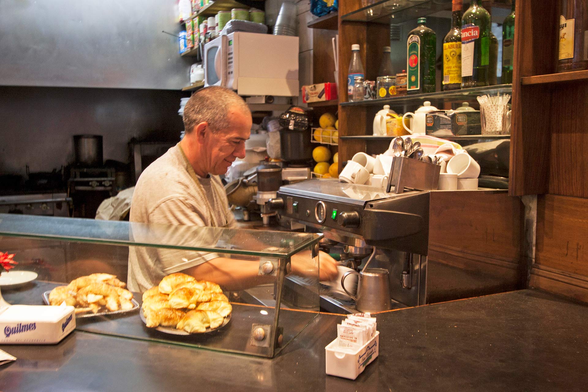 Man preparing a cappuccino, Buenos Aires, Capital Federal, Argentina