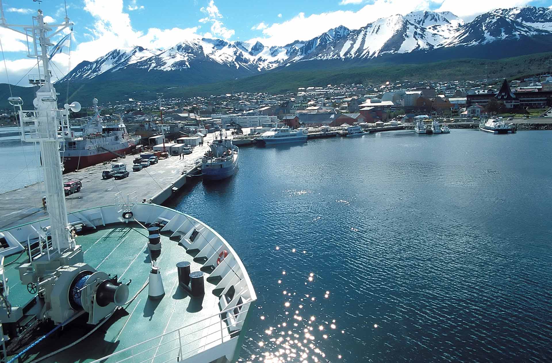 Panorama of Ushuaia from the Beagle Channel, Argentine Patagonia, Tierra del Fuego, Argentina