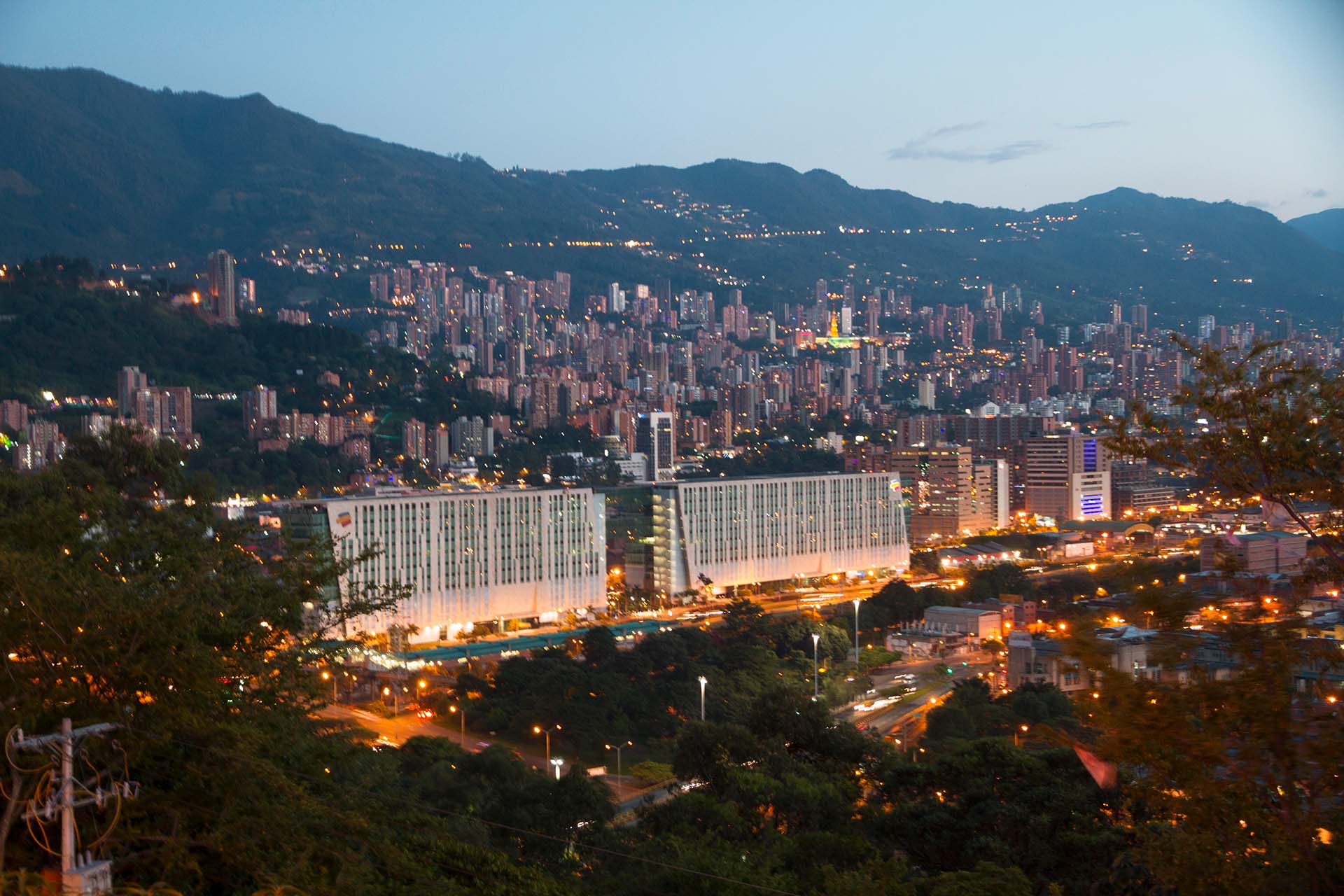 Panoramic view of Medellin at night, Antioquia, Colombia