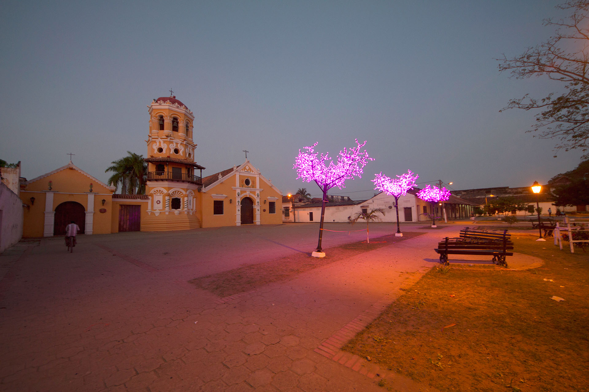 Santa Bárbara church at night, Santa Cruz de Mompox, Bolivar, Colombia
