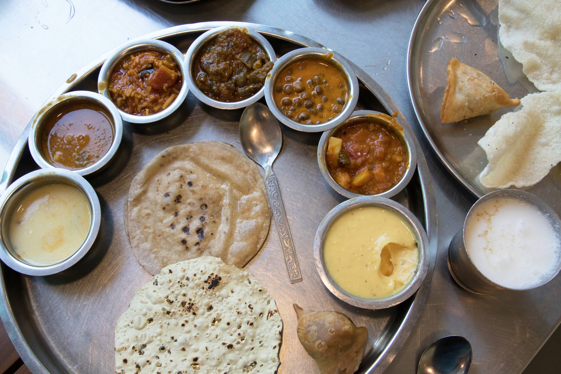 Vegetarian thali served at Mehmaan Gujarati Restaurant, Ahmedabad, Gujarat, India
