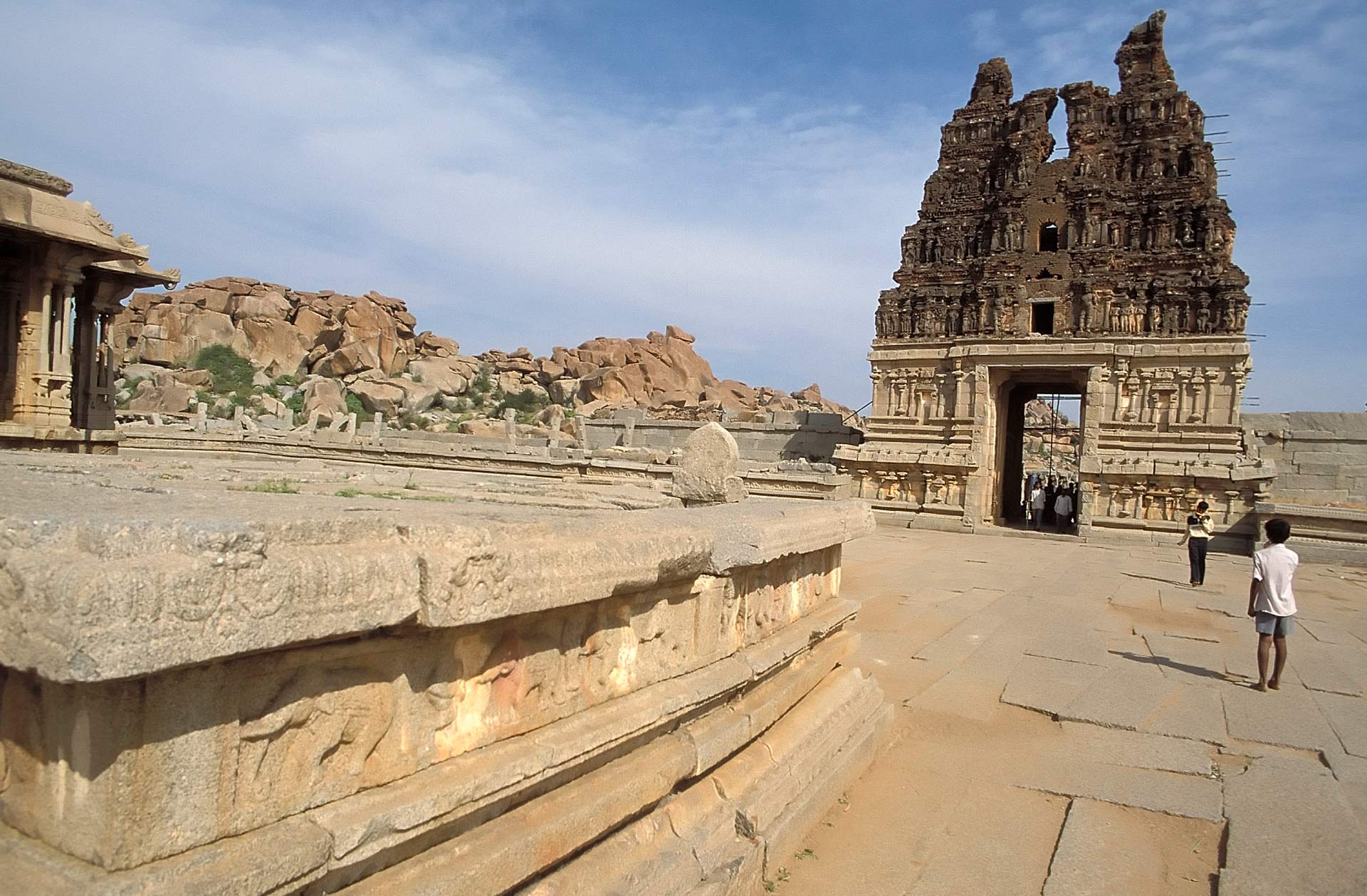 Courtyard and south entrance gate of the Vittala Temple, Hampi, Karnataka, India