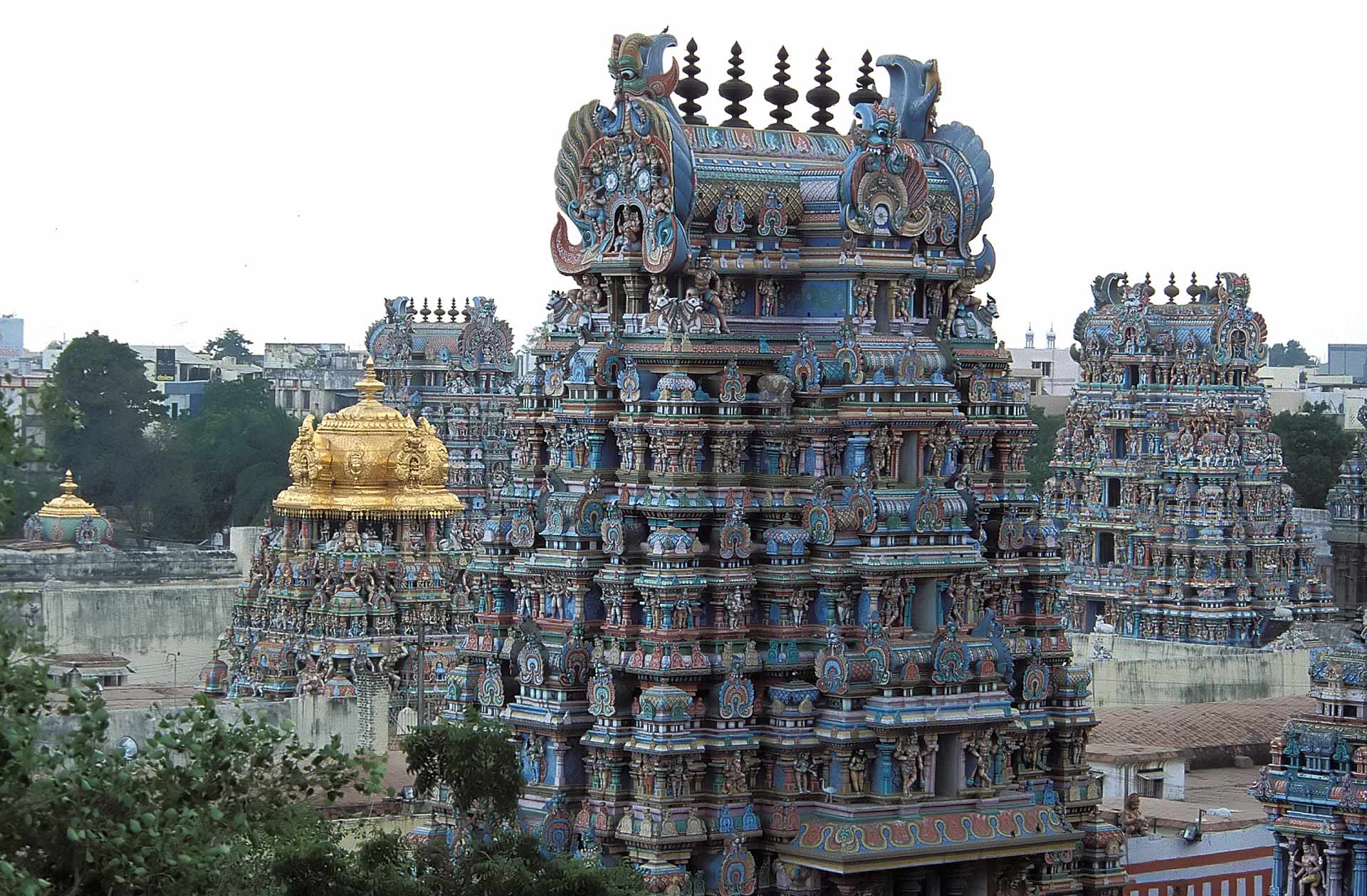 Gopurams of the Sri Meenakshi Temple, Madurai, Tamil Nadu, India