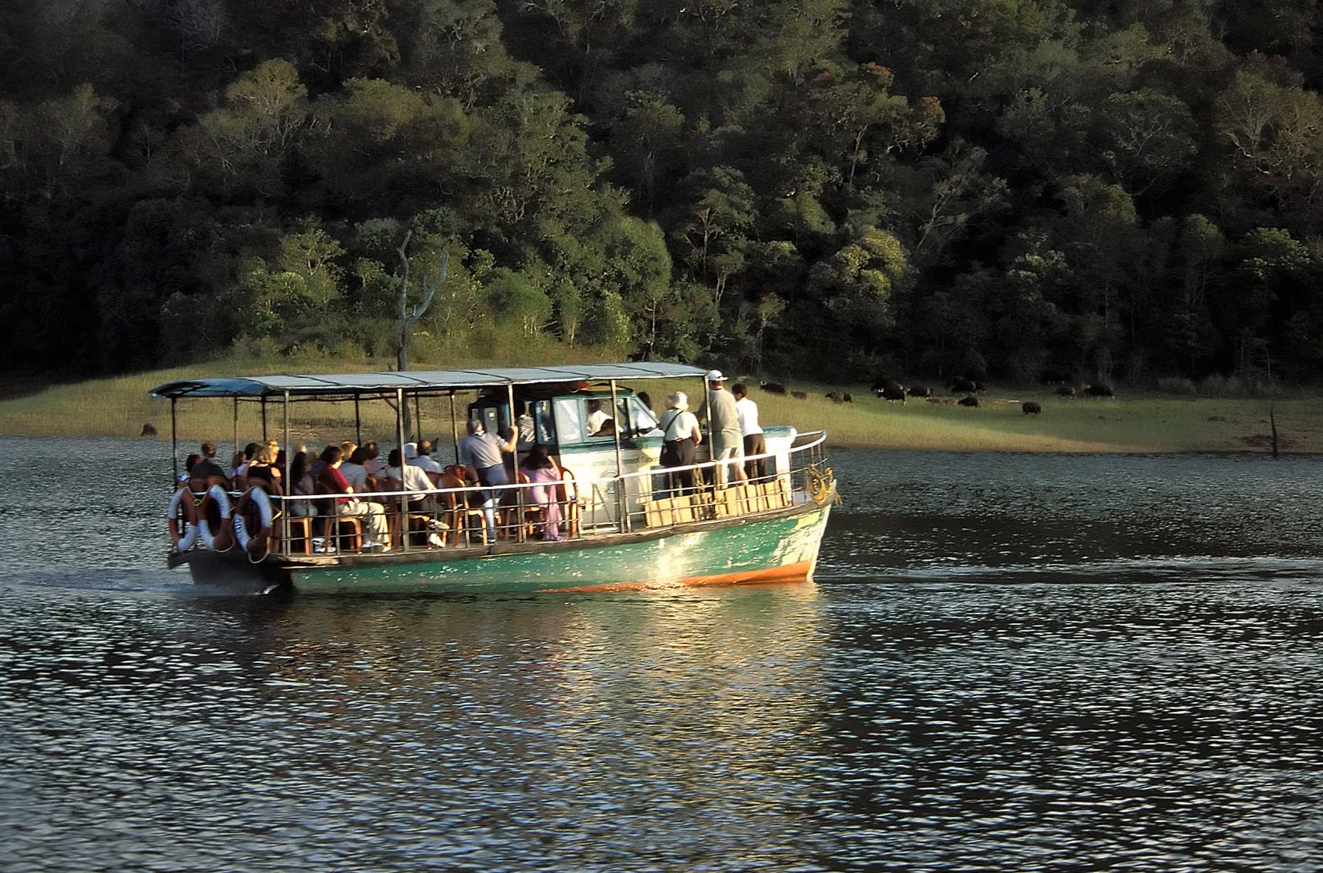 Sightseeing boat on Periyar Lake, Periyar Wildlife Sanctuary, Kerala, India