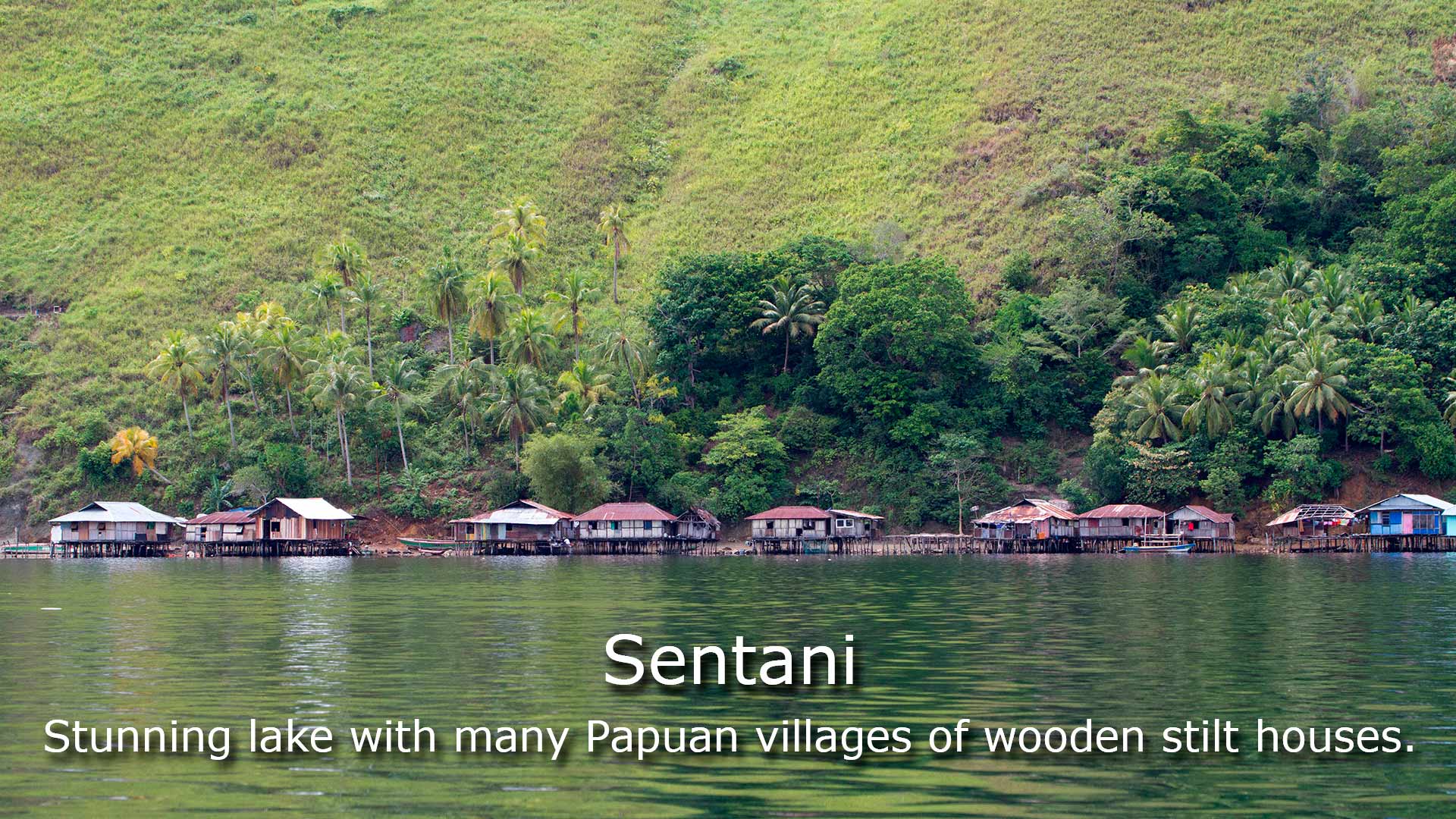 Stunning lake with many Papuan villages of wooden stilt houses