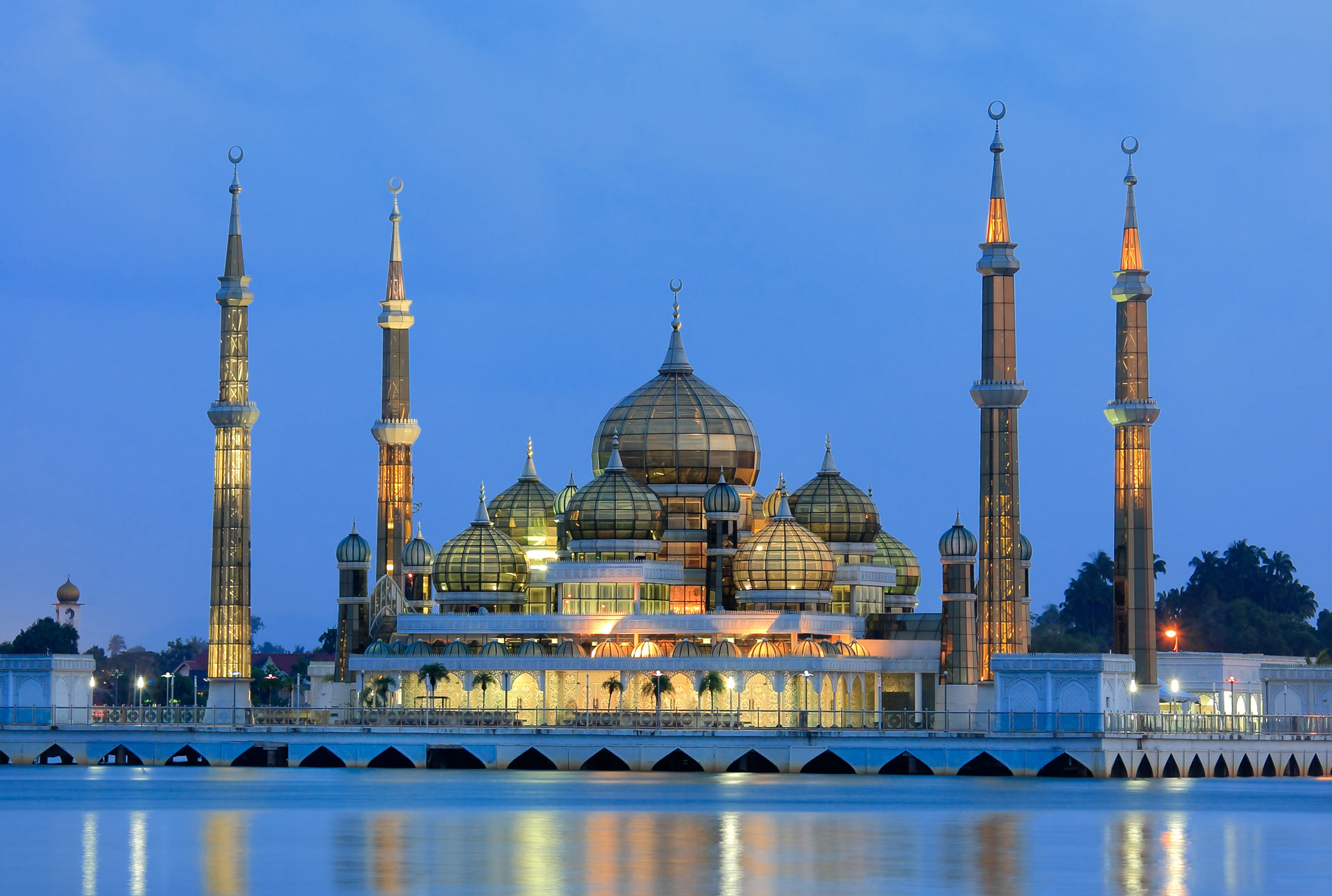 Evening view of crystal mosque in Kuala Terengganu, Malaysia