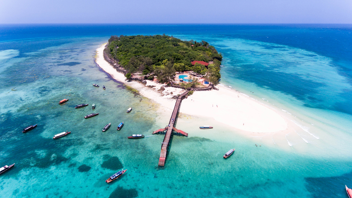 Zanzibar beach Prison island aerial view